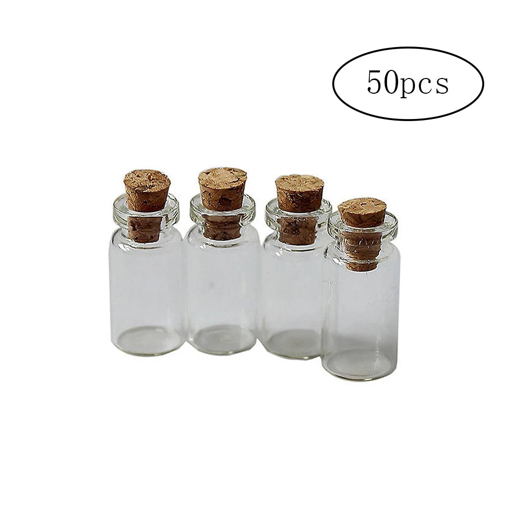 50pcs Mini Cork Glass Wish Bottles 1ml – DIY Craft Jar Set