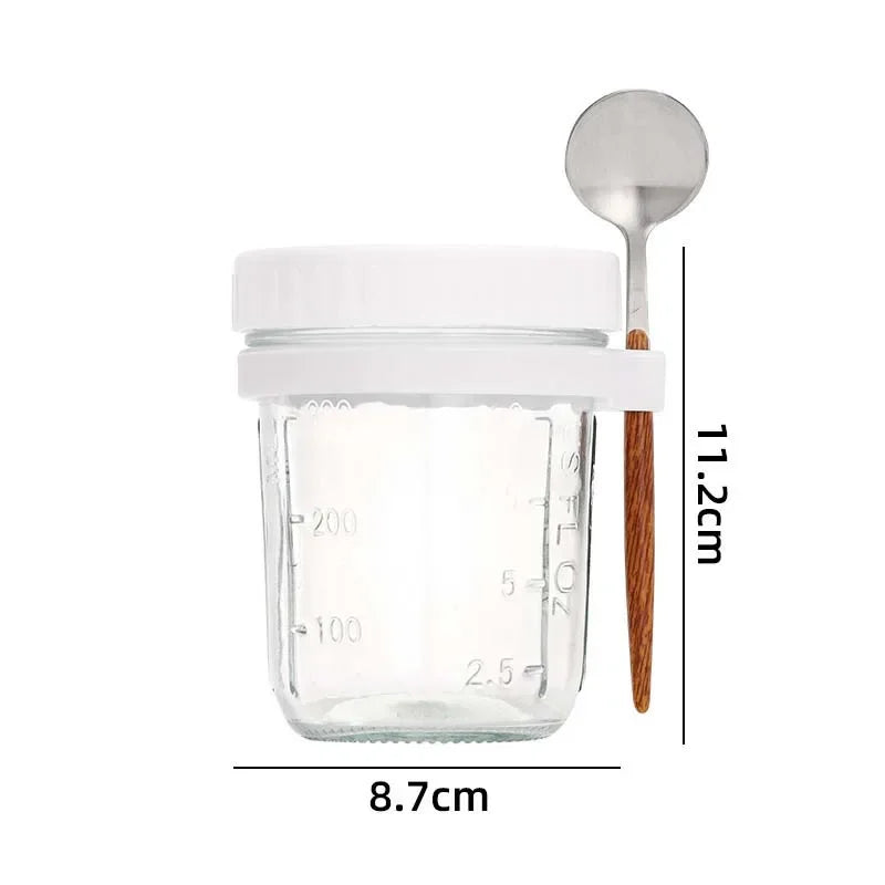 300ml Glass Overnight Oats Container with Lid & Spoon | Leak-Proof Portable Breakfast Jar