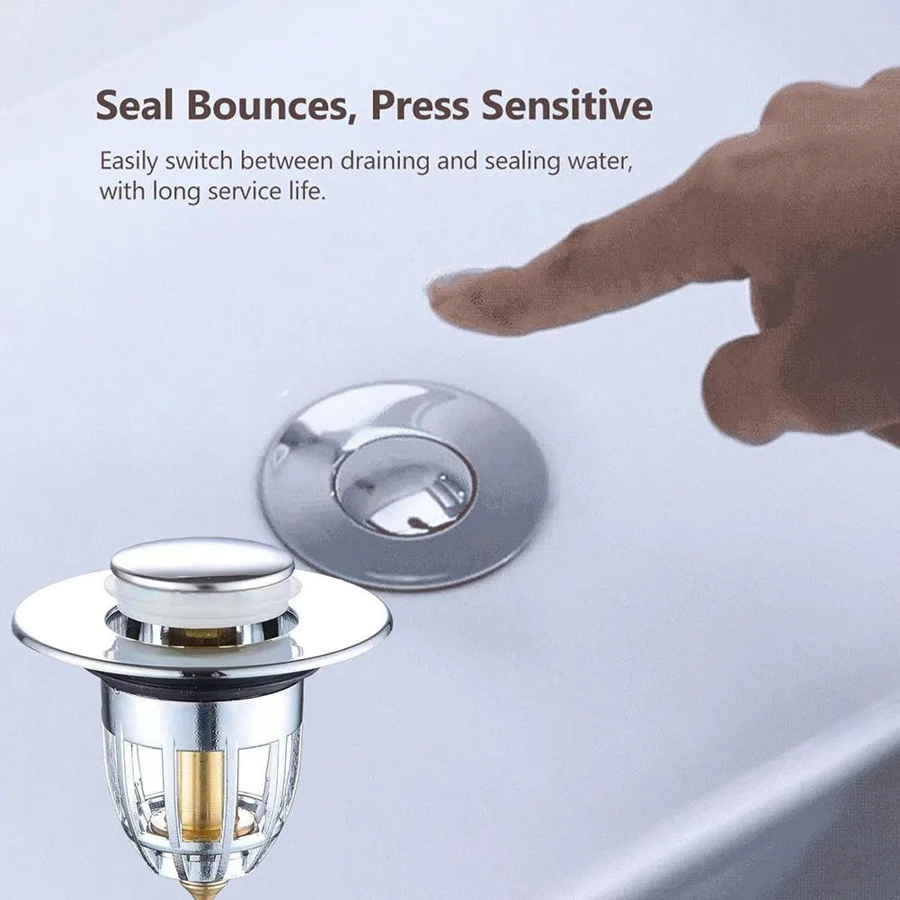 Push Pop-Up Drain Strainer & Sink Stopper | Hair Catcher
