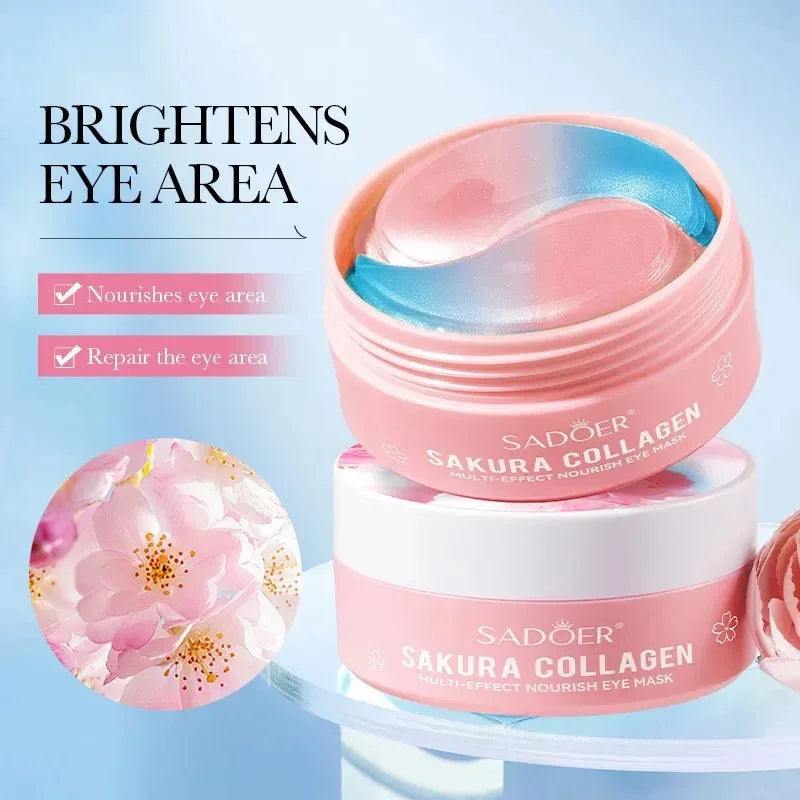 60pcs SADOER Sakura Collagen Eye Mask Anti Dark Circles Eyes Bags Removal Moisturizing Firming Eye Patches Skin Care for Eyes Peaceful Pleasures Health and Wellness