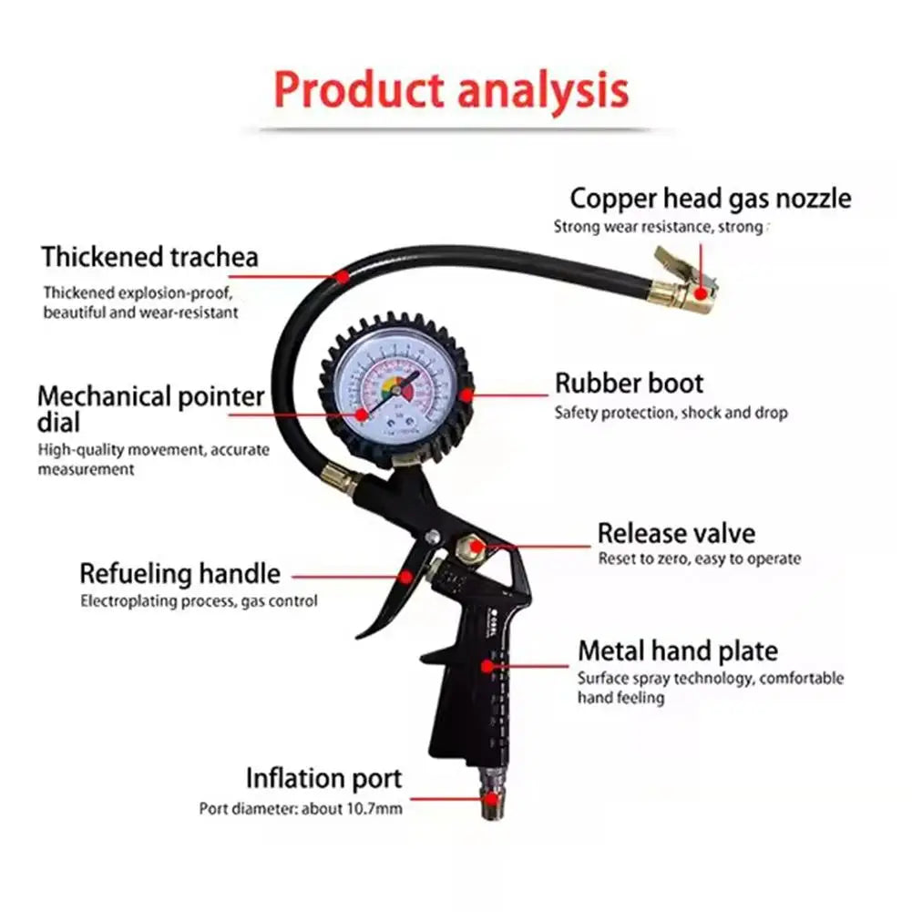 Tire Pressure Gauge Gun 220PSI – Car, Motorcycle & SUV