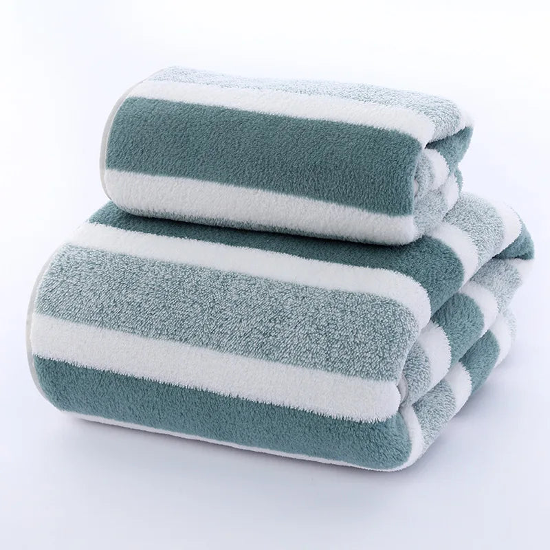 Striped Microfiber Towel Set – Quick-Dry Bath & Face Towels
