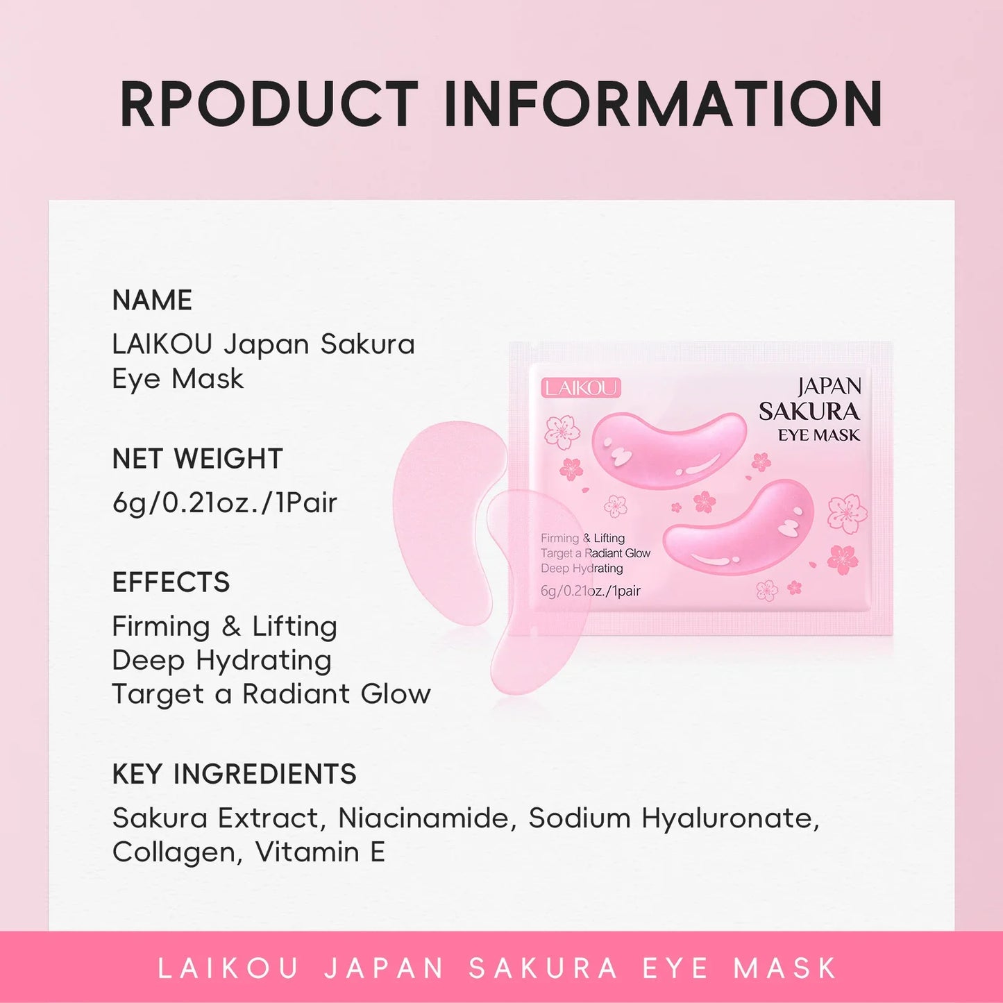 LAIKOU Sakura Eye Mask – Firming Hydrating Under Eye Patches