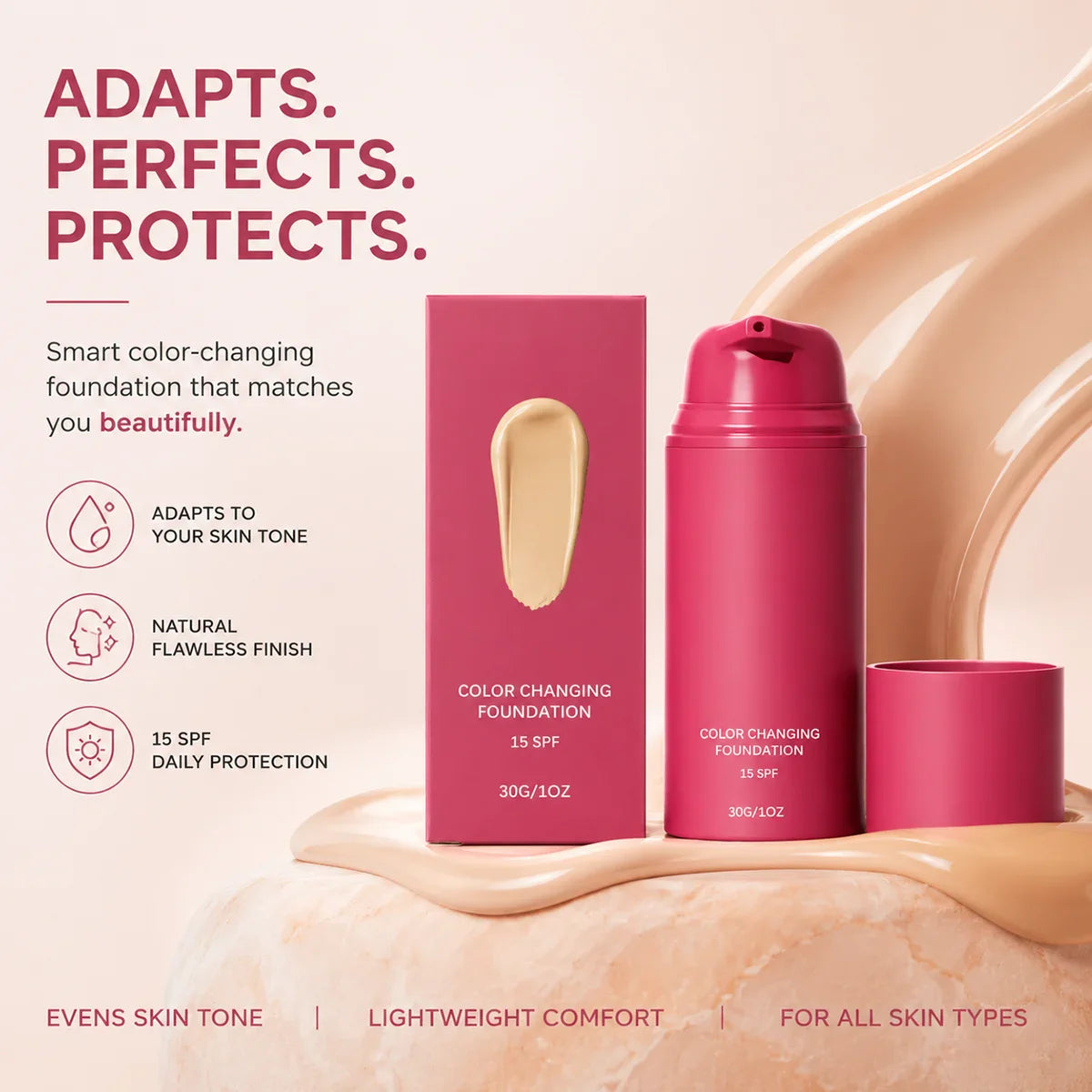 Color Changing Foundation SPF15 – Skin Tone Adapting Liquid