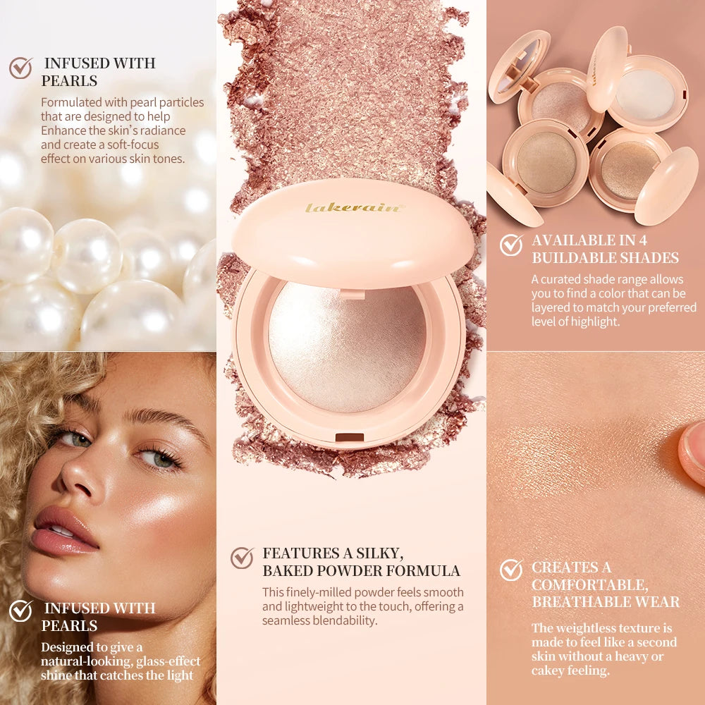 Lakerain Silken Touch Highlight Powder Smooth Texture Luminous Finish Long Lasting Makeup Waterproof Baked Highlighter Powder Peaceful Pleasures Health and Wellness