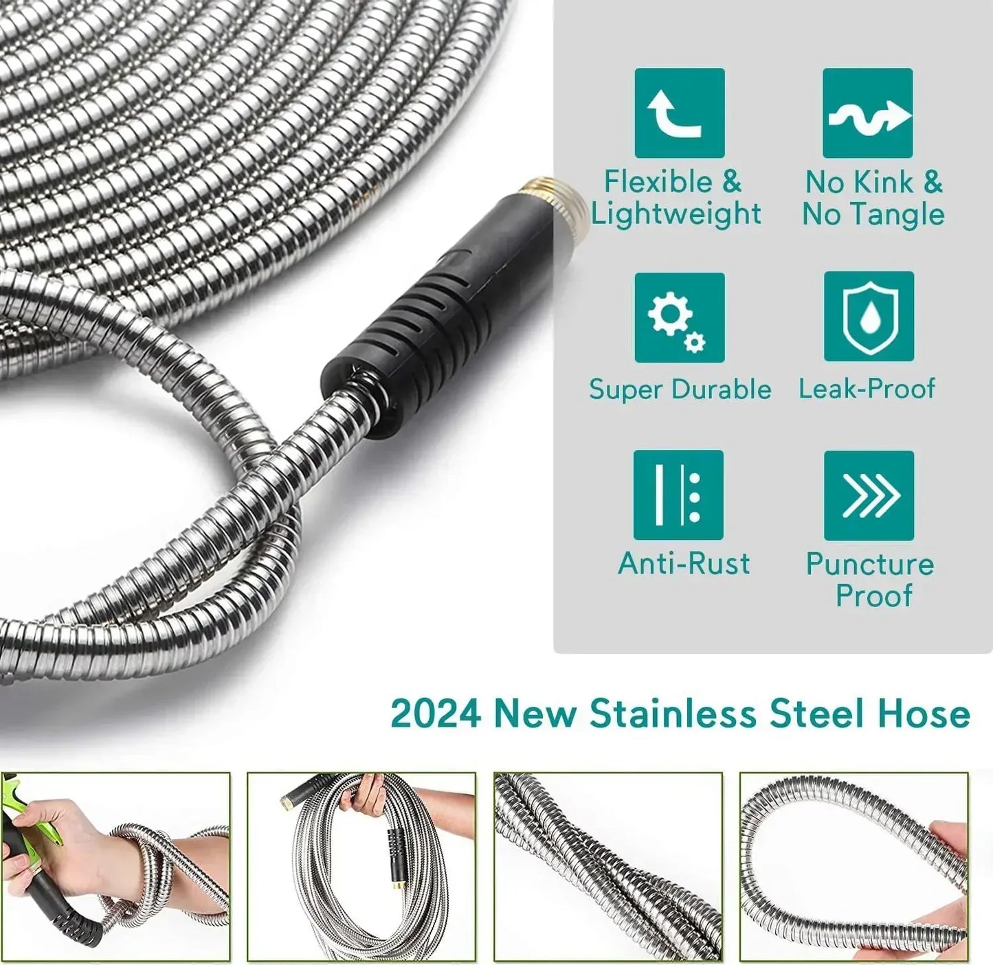 75ft Stainless Steel Garden Hose – Kink-Free Metal Water Hose