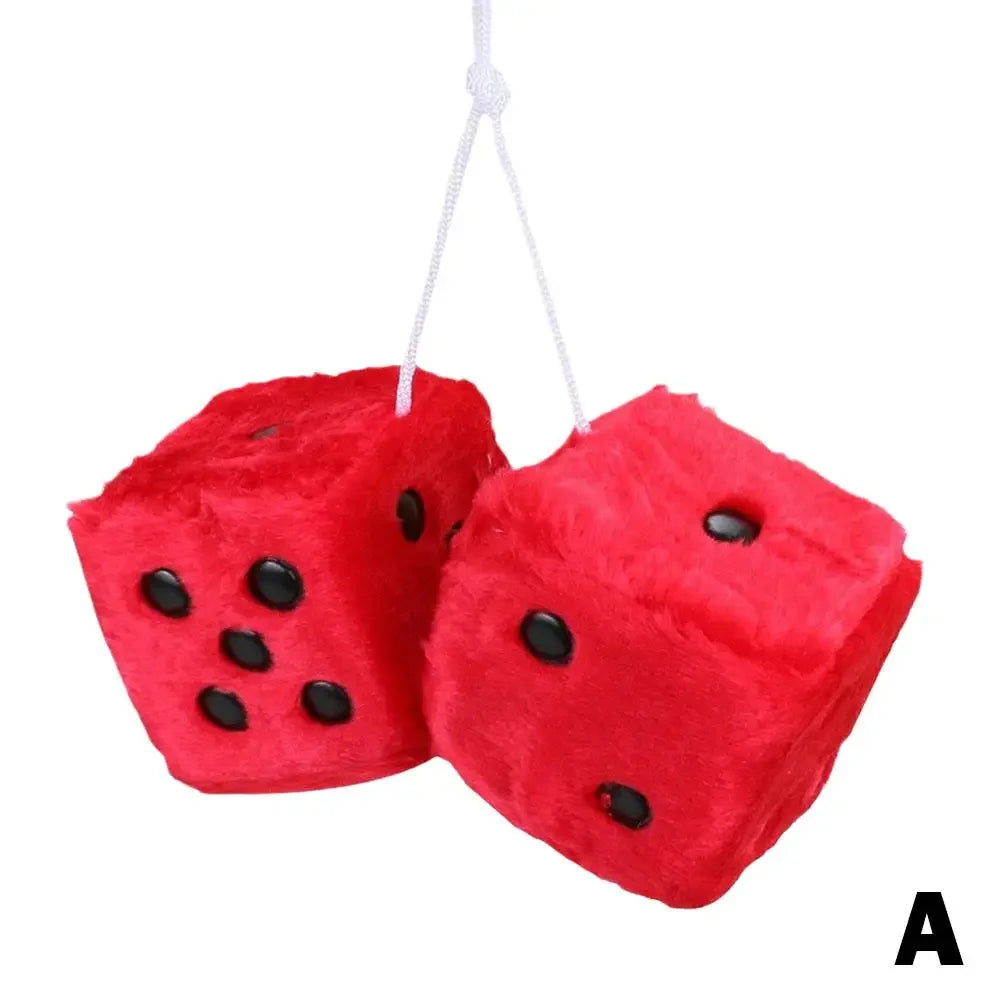 Long Haired Hot Stamping Dice Plush Toy Cube Pendant Car Hanging Dice Plush Dice Car Pendant Plush Toy Cube Pendant Car Ornament Peaceful Pleasures Health and Wellness Red