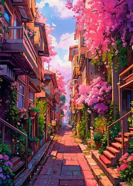 Japanese Sakura Street Canvas Wall Art | Unframed Poster Print Canvas Wall Art Peaceful Pleasures Health and Wellness ZLH5583 30x45cm No Frame