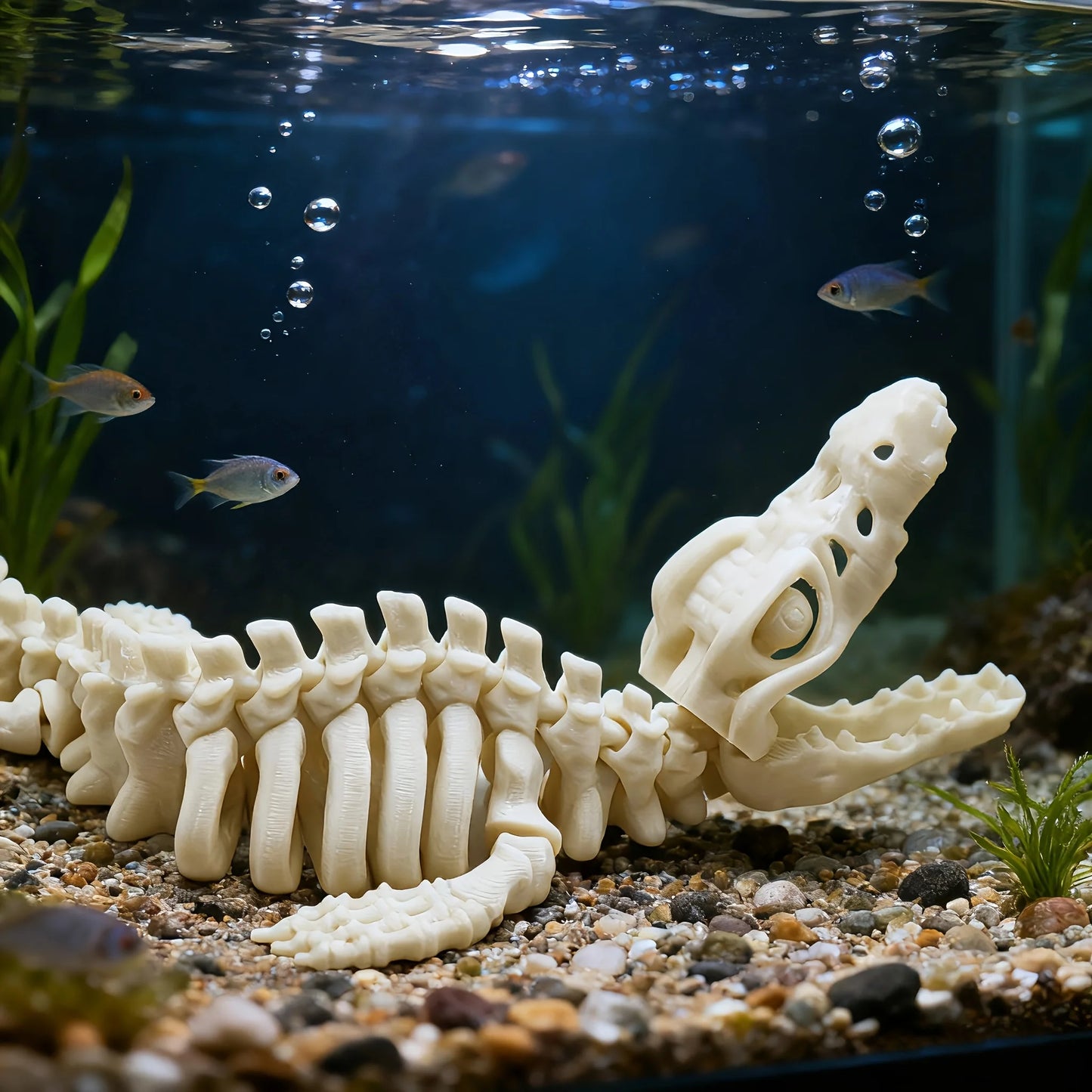 1 Piece Realistic Mosasaurus Skeleton Replica Aquarium Decoration Large Dinosaur Skeleton Model with White Fins and Tail for Fish Tank Decoration Marine Reptile Display Paleontology Themed Gift Suitable for Collectors and Aqu Peaceful Pleasures Health and Wellness