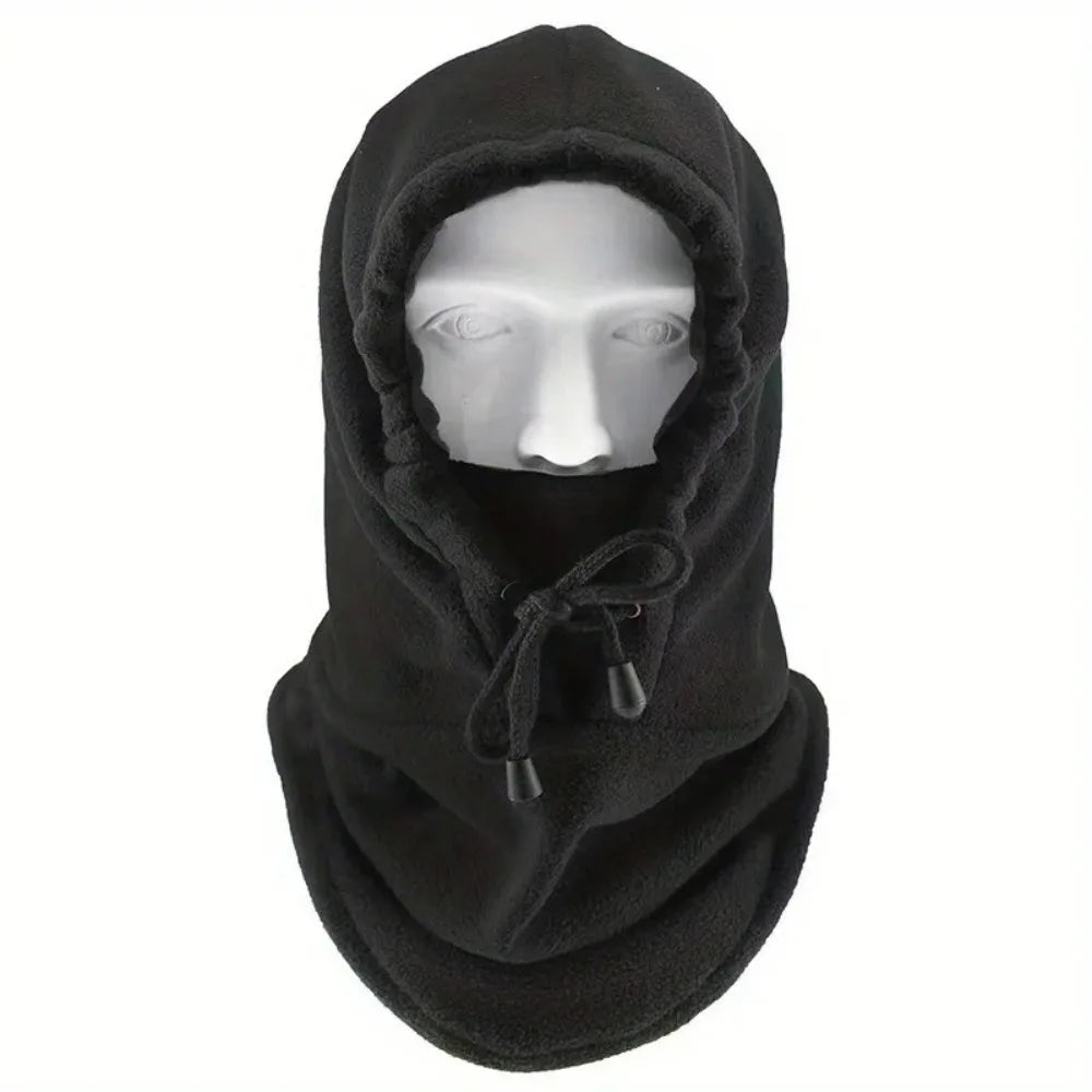 1pc/3pcs Winter Warm Fleece Neck Warmer Hat Solid Adjustable Drawstring Ski Balaclava Mask Windproof Cycling Hooded Cap Unisex Peaceful Pleasures Health and Wellness Black