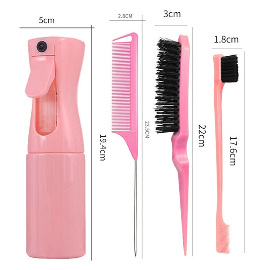 4 Piece Hair Brush Sets Pointed Tail Comb Fixed Mouse Comb Hair Pulling Needle High-Pressure Spray Bottle Salon Tools Supplies Peaceful Pleasures Health and Wellness 4PCs