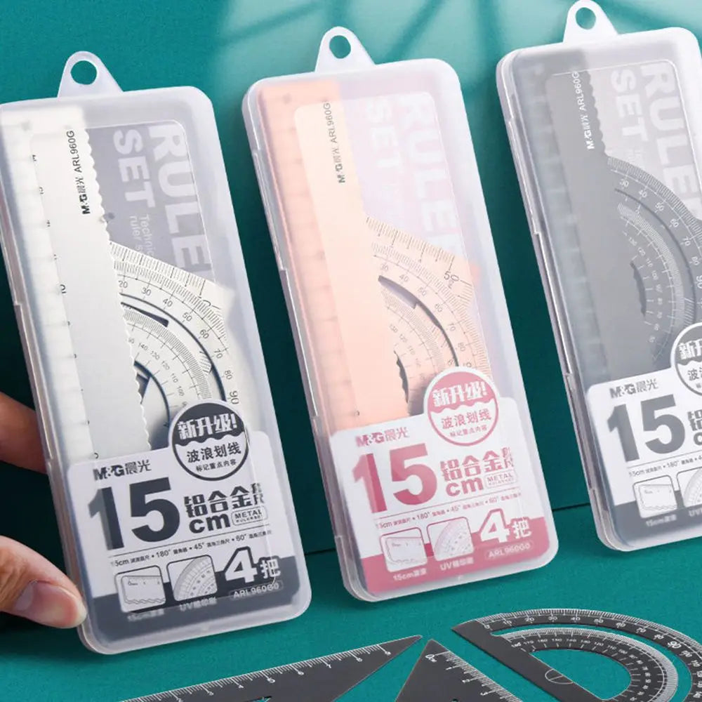 Hollow High quality School Office Maths Geometry Examination Stationery Aluminium Ruler Set Metal Rulers Drafting Supplies Peaceful Pleasures Health and Wellness