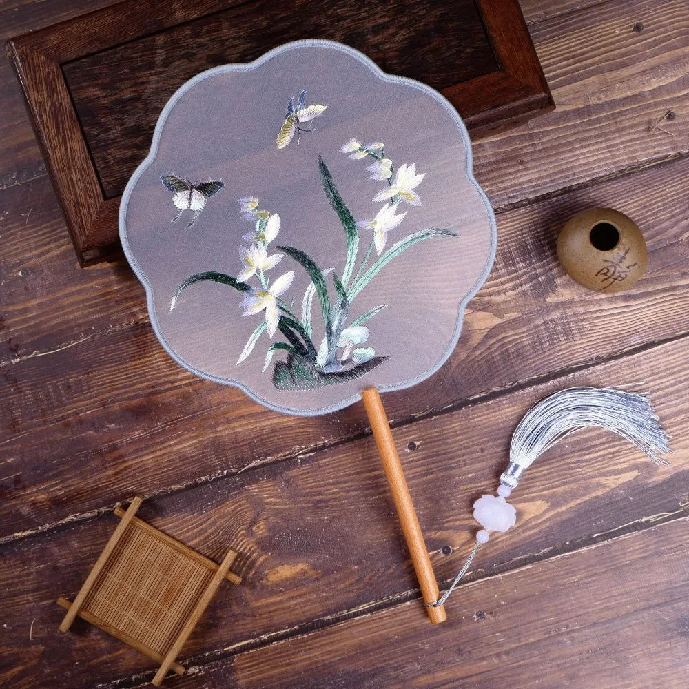 Vintage Silk Embroidery Fan | Floral Hanfu Accessory & Dance Prop