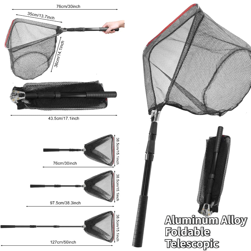 Fishing Landing Net with Telescopic Pole Anti-Slip Handle Collapsible Fishing Net for Saltwater Freshwater Fishing Hand Net Peaceful Pleasures Health and Wellness 44-130CM