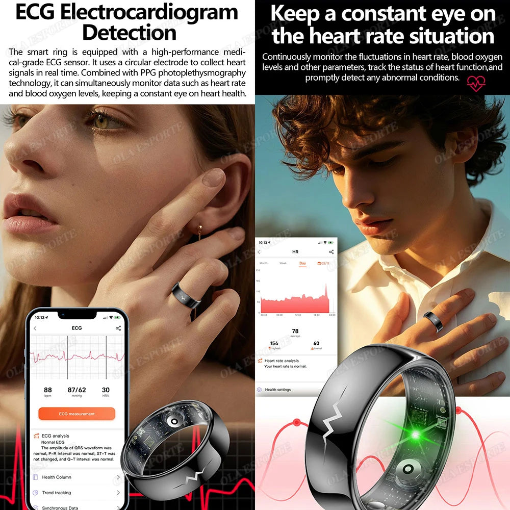 Women Smart Ring ECG Gps Tracker Smartring Men Blood Pressure Health and Sleep Monitor Sport Mode 5ATM Waterproof Fitness Ring Peaceful Pleasures Health and Wellness