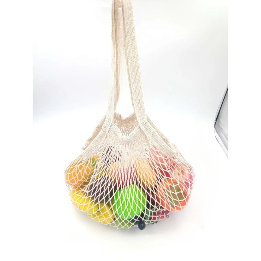 Portable Shopping Mesh Bags For Net Bag Fruit Vegetable Washable Storage Eco-Friendly Handbag Cotton Foldable Bag For Shopping Peaceful Pleasures Health and Wellness Long handle