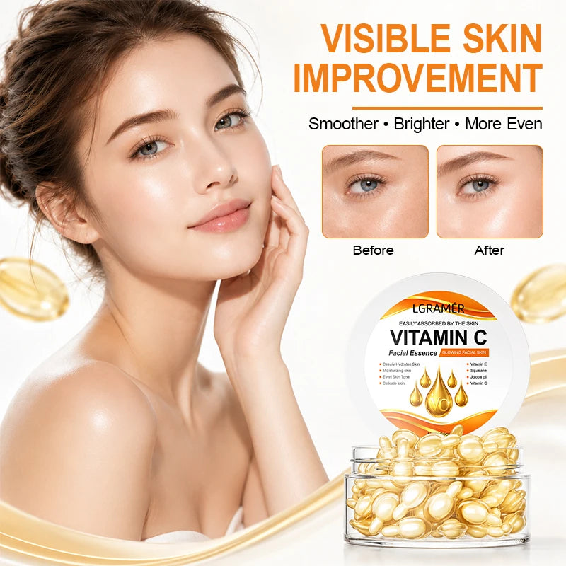 Vitamin C Brightening Essence Capsules,Moisturizing Anti-Aging Facial Essence,Firming Skin Care Capsules Suitable for All People Peaceful Pleasures Health and Wellness
