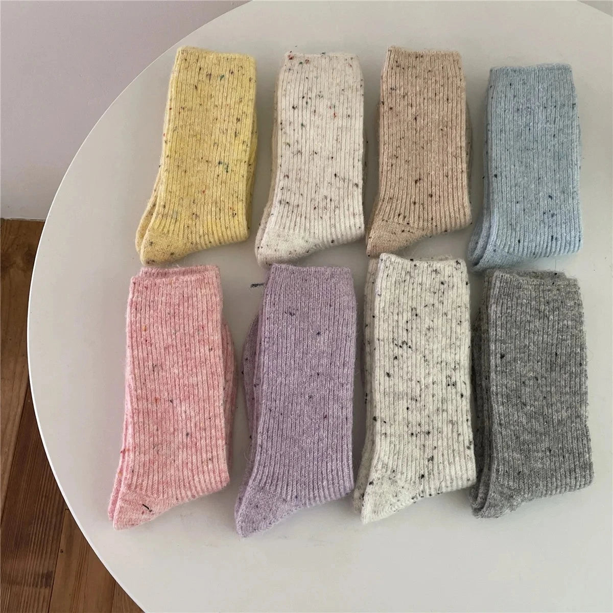 Thick Dotted Wool Socks for Autumn Winter Solid Color Japanese Mid Tube Pile Socks Cashmere Confinement Socks Thick and Sturdy Peaceful Pleasures Health and Wellness