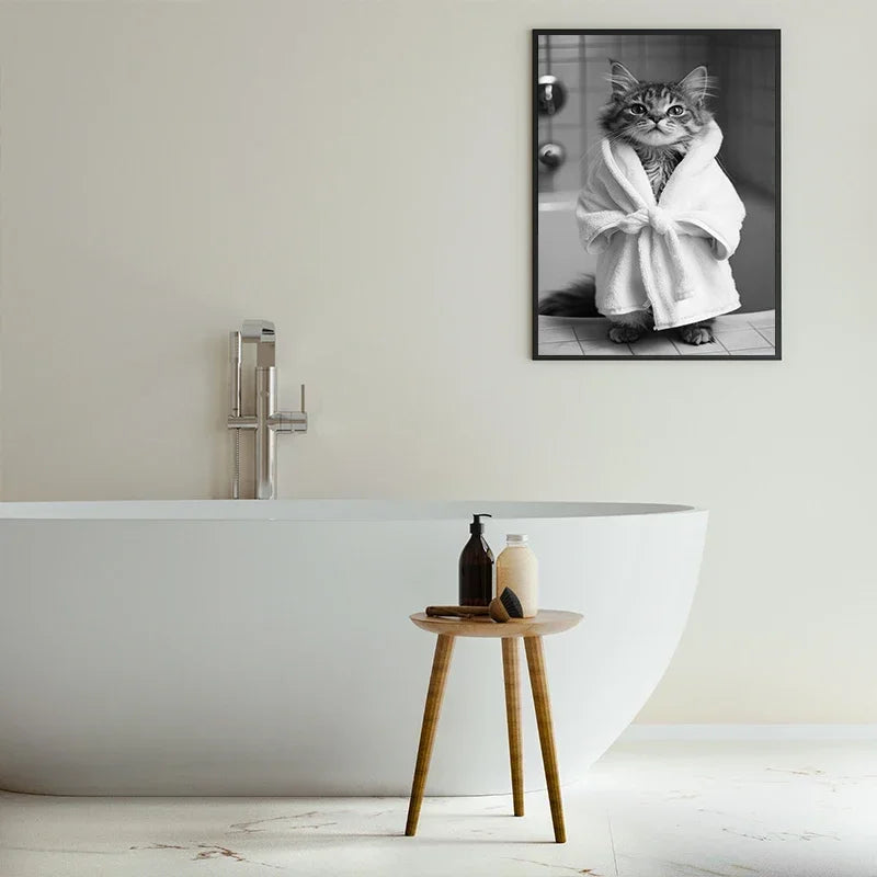 Black & White Cute Animal Toilet Paper Canvas Wall Art Poster