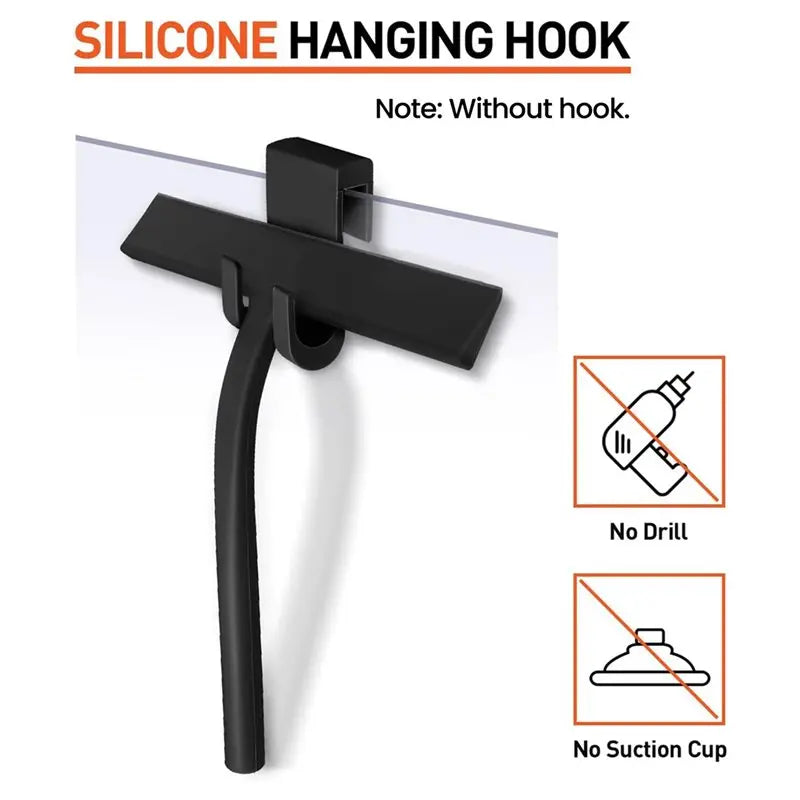 A36T-Hook-Free Black Squeegee For Glass For Bathroom Shower Doors Mirrors Tiles Car Windows Streak Free Cleaning Peaceful Pleasures Health and Wellness