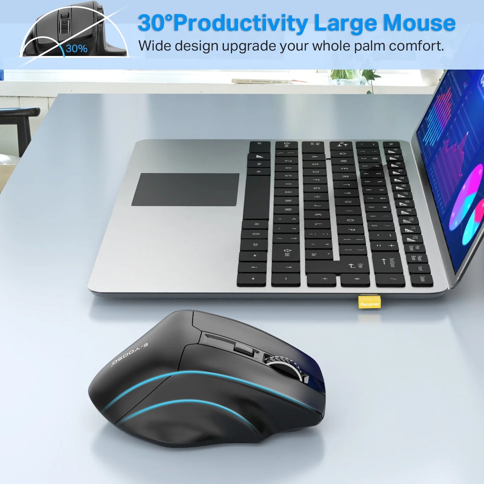 E-YOOSO X-31 2.4G Wireless Ergonomic Gaming Mouse, 4800 DPI Sweatproof & Slip-Resistant Large Optical Mouse for PC, Mac, Laptop Peaceful Pleasures Health and Wellness