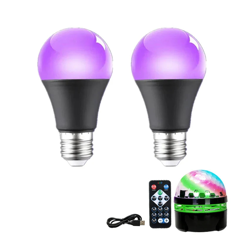 E27 9W UV Black Light Bulb 395nm LED Glow Party Decor
