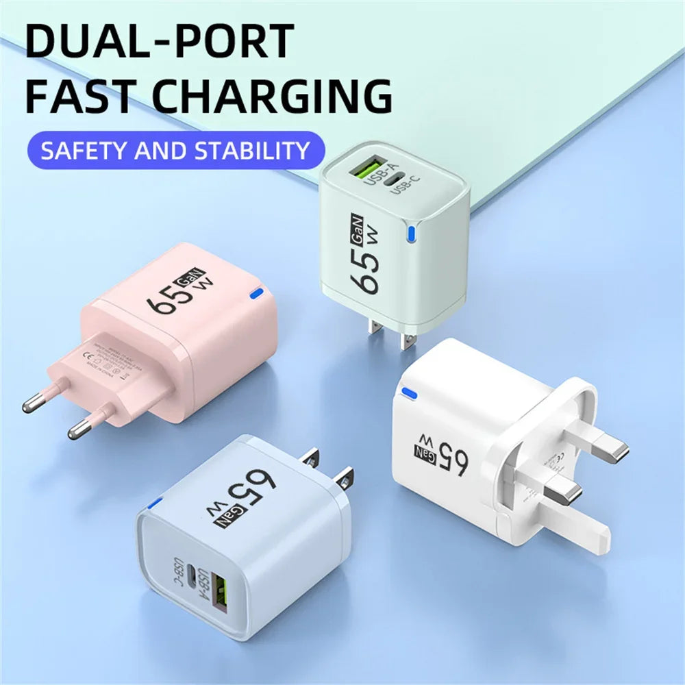 65W GaN USB-C Fast Charger PD QC | iPhone Samsung Travel