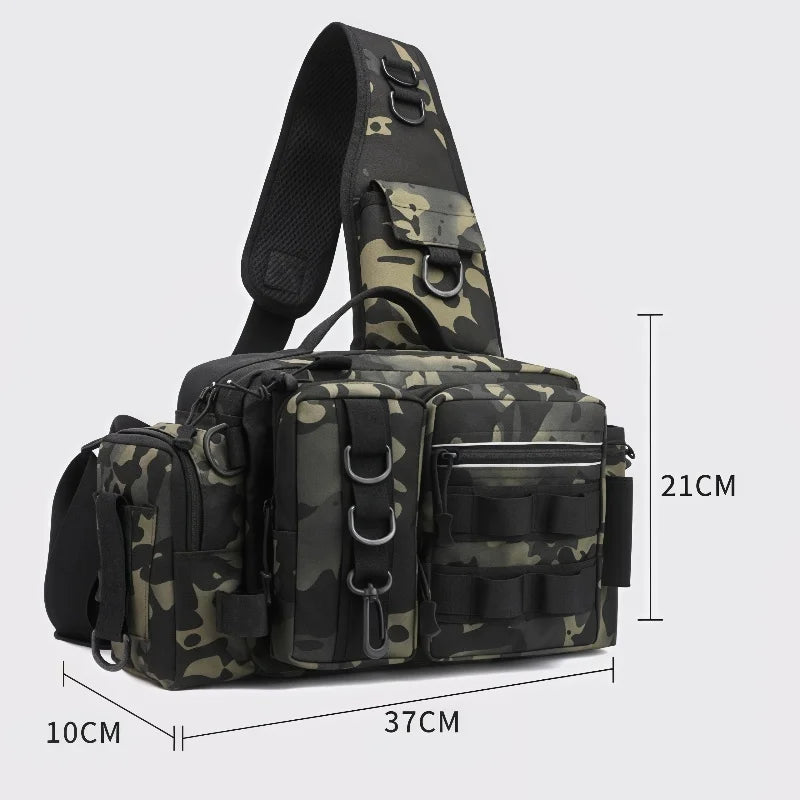 Fishing Tackle Backpack with Bait Box Storage Men Outdoor Rod Support Bag Waterproof Gear Bag for Fishing Camping Hiking Peaceful Pleasures Health and Wellness