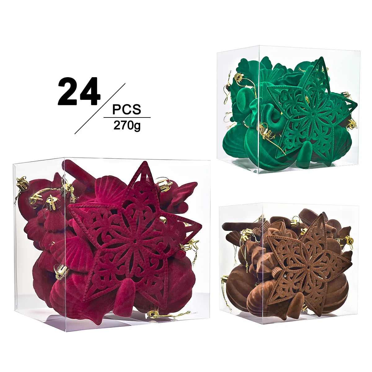 24-Pack Flocked Velvet Christmas Ball Ornaments | Tree Decor