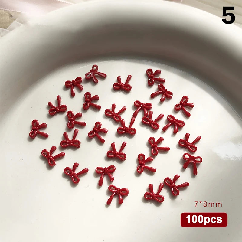 100PCS 3D Nail Art Red Bow Charms Supplies Kawaii Accessories Resin For Nails Decorastion Product Manicure Decor Materials Tool Peaceful Pleasures Health and Wellness 5