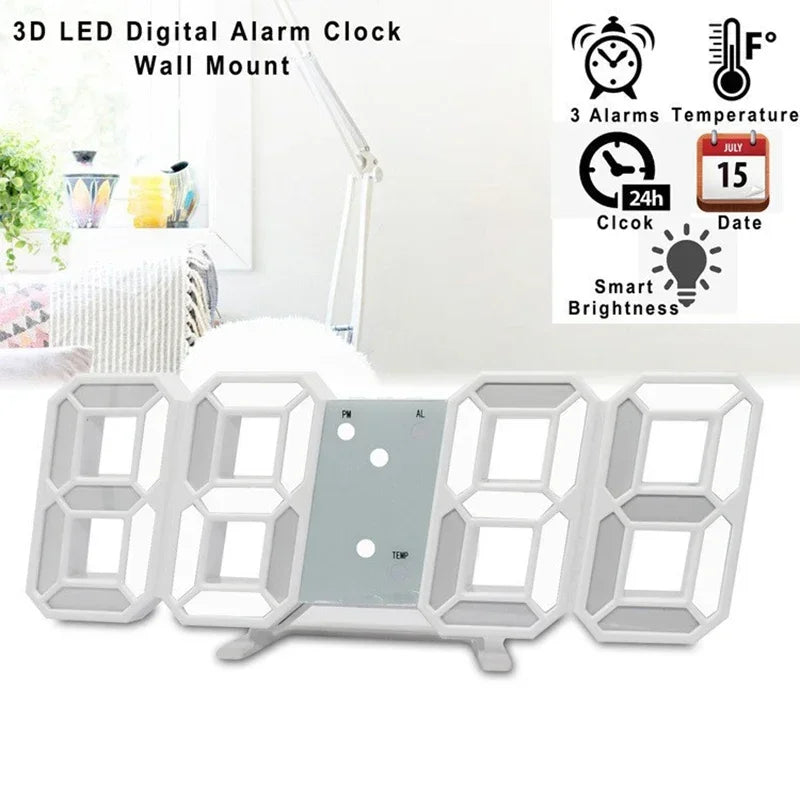3D LED Digital Wall Clock – Alarm, Calendar & Timer LED Wall Clock Peaceful Pleasures Health and Wellness