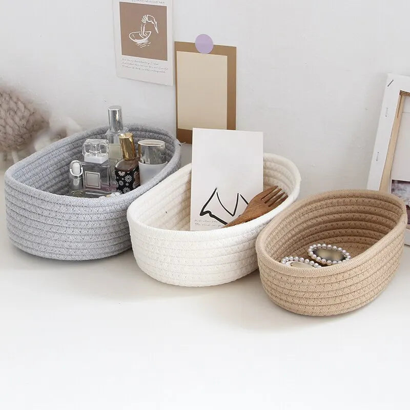 1PC Storage Basket Toys Cosmetics Office Stationery Storage Box Hand Woven Cotton Thread Storage Basket Boat Shaped Basket Peaceful Pleasures Health and Wellness