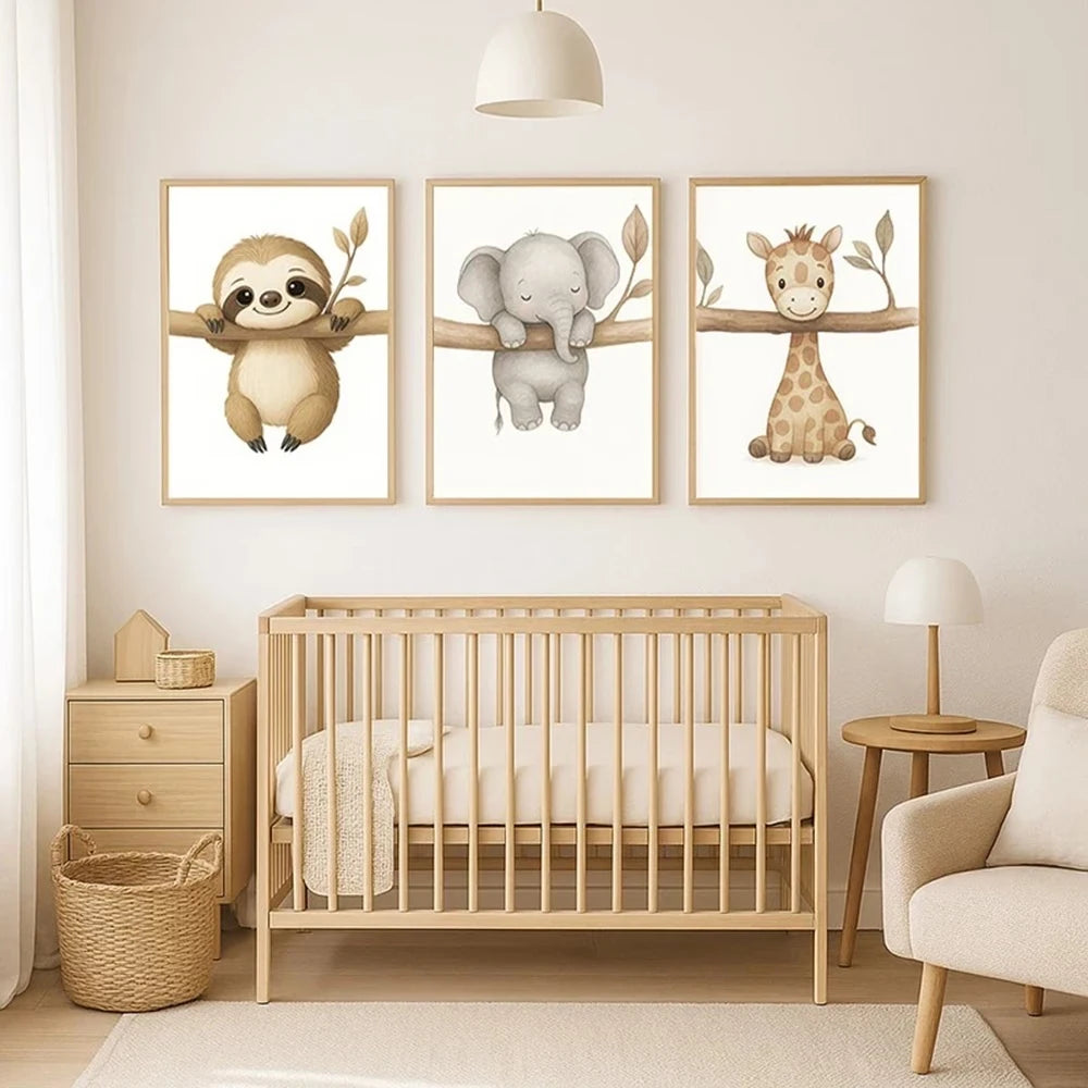 3-Piece Cartoon Elephant Giraffe Canvas Wall Art Print Set