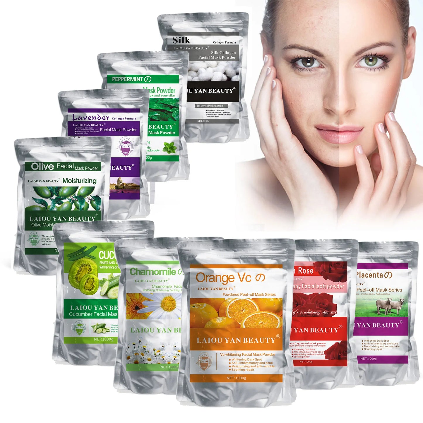 500g Pearl Whitening Jelly Mask Powder – Green Tea & Lemon