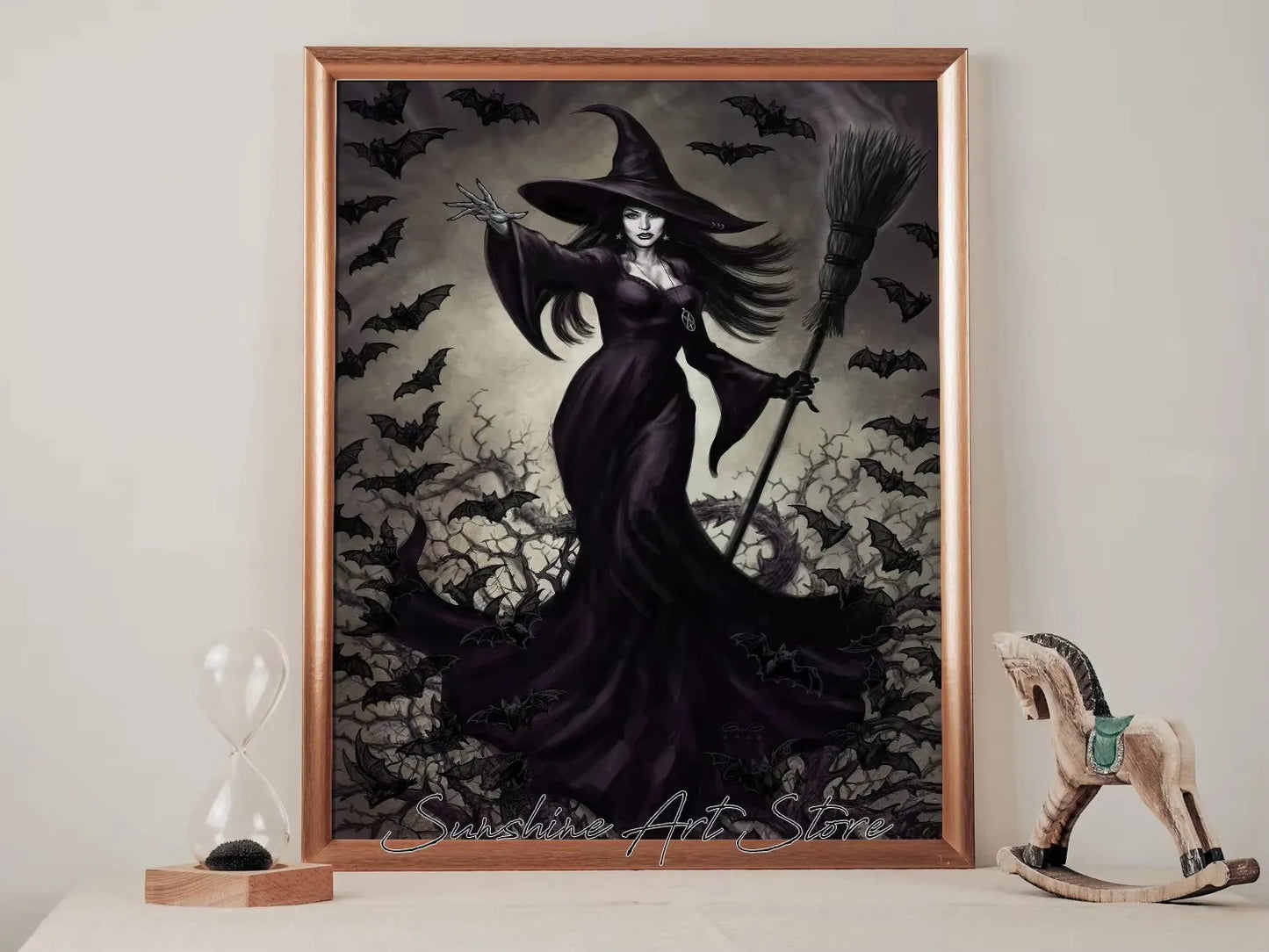Witch Dark Goddess Black Magic Poster Canvas Printing Witch Black Cat Wall Art Decor Gothic Style Girls Room Bar Wall Decoration Peaceful Pleasures Health and Wellness ZLH5267 80x120cm No Frame