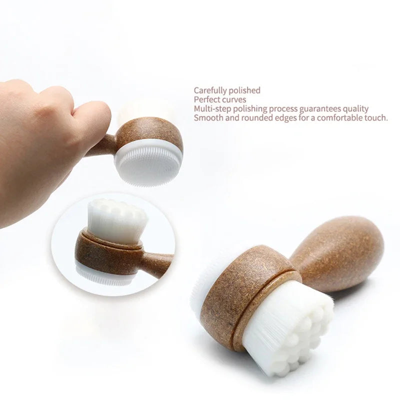 Double-Sided Exfoliating Facial Brush | Coconut Handle Facial Cleansing Brush Peaceful Pleasures Health and Wellness
