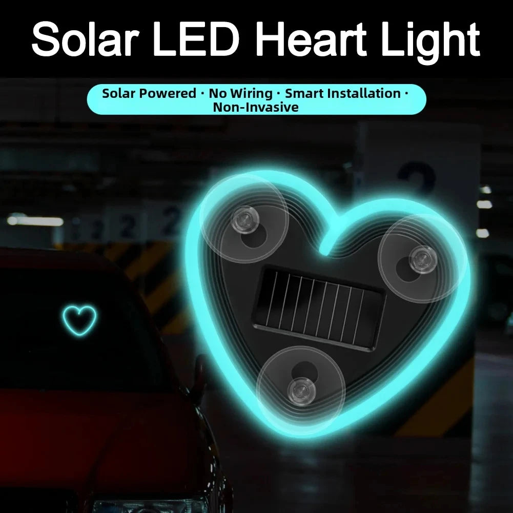 Solar-Powered Led Car Window Neon Lights - Heart-Shaped Rgb-Free Color-Changing Interior Wiring Free Atmosphere Light Peaceful Pleasures Health and Wellness Ice Blue -1pc