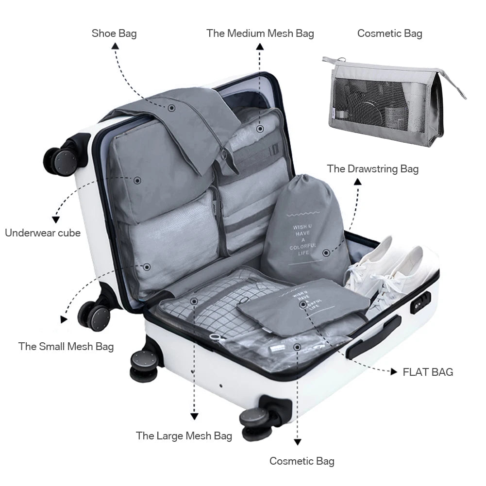8Pcs/Set Travel Organizer Storage Bags Suitcase Packing Cubes Set Cases Portable Luggage Clothes Shoe Tidy Pouch Folding Bags Peaceful Pleasures Health and Wellness