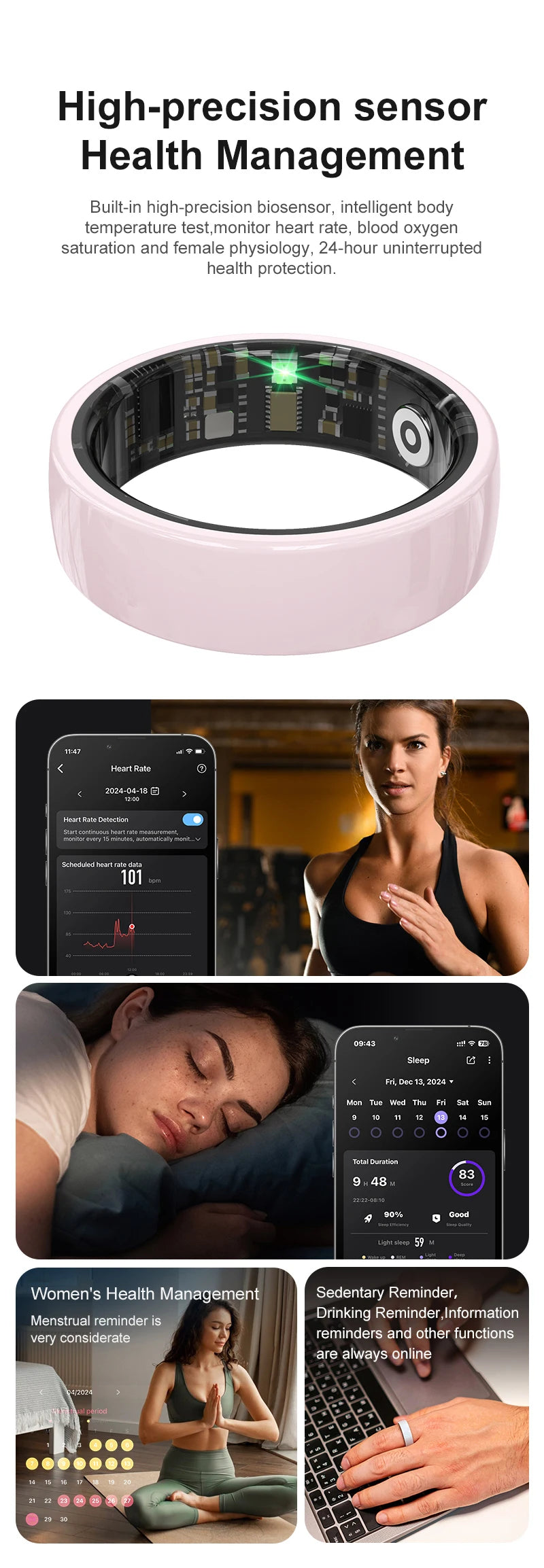 R12 Smart Ring with Charging Case Women Men Gesture Control Heart Rate Sleep Monitor SmartRing 5ATM Waterproof For Android IOS Peaceful Pleasures Health and Wellness