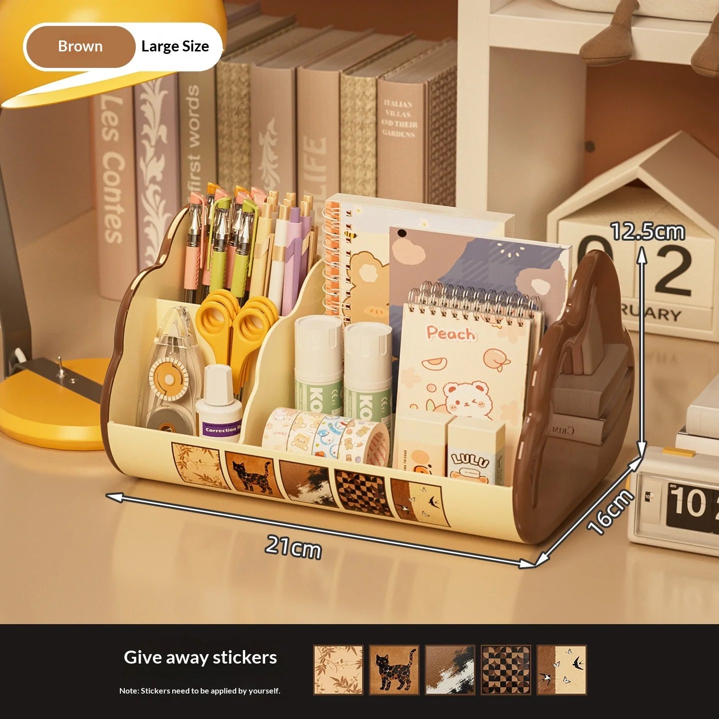Space Saving Multi Compartment Desktop Organizer for Students Office Workers Cosmetic Stationery Office Supplies Storage Peaceful Pleasures Health and Wellness L Brown