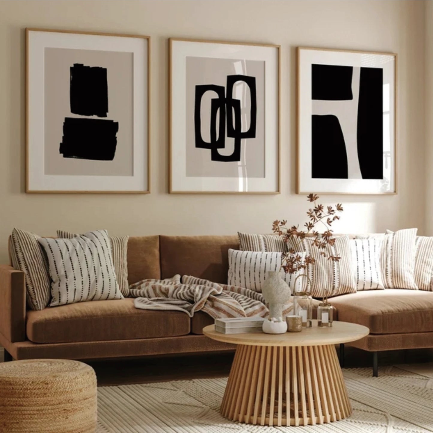 Neutral Minimalist Black Abstract Geometric Wall Art Print Canvas Painting Poster Picture For Living Room,bedroom Home Decor Peaceful Pleasures Health and Wellness