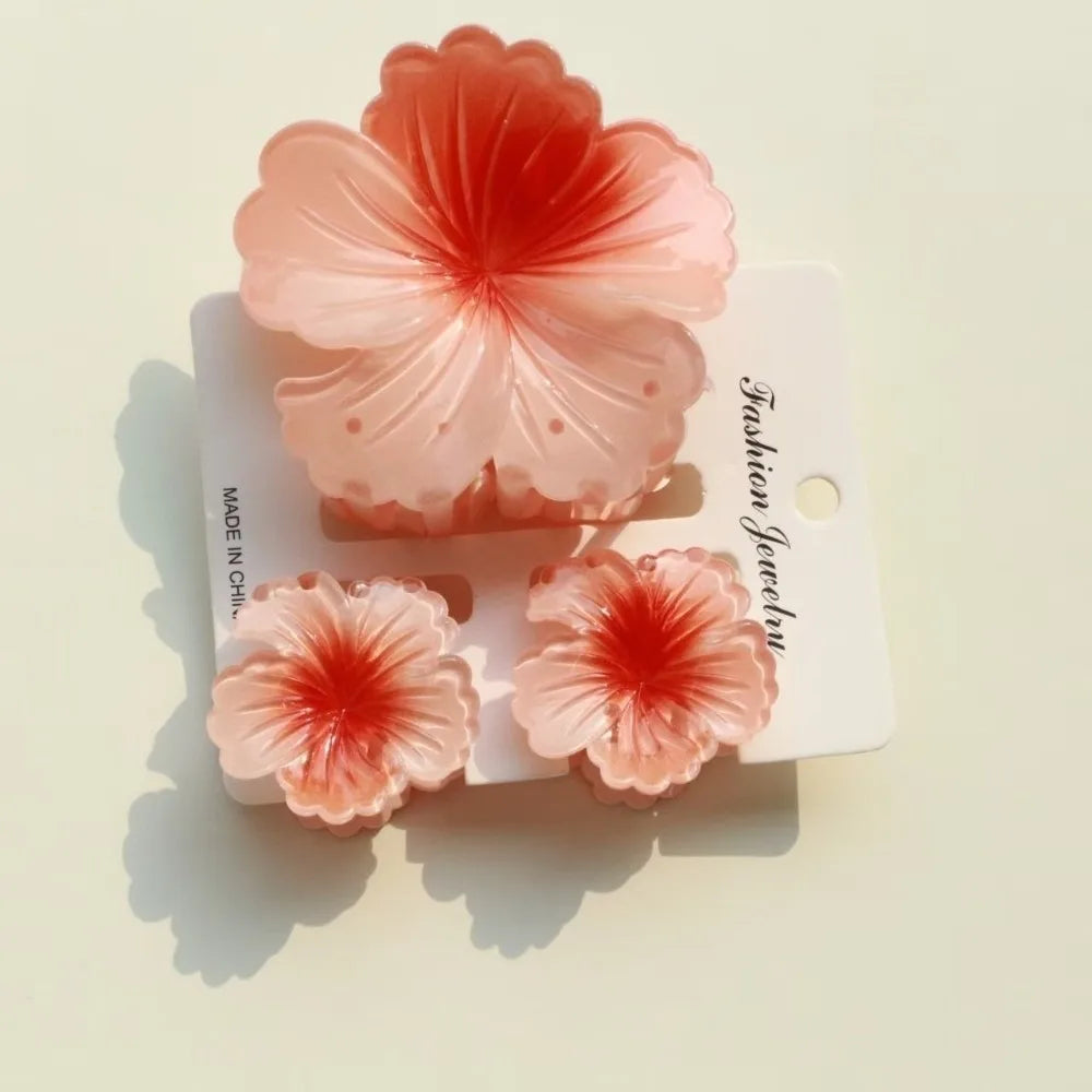 3-Pack Hibiscus Flower Hair Claw Clips – Gradient Summer Set