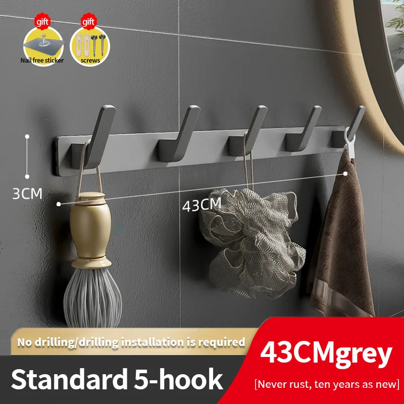 YUNJIEYA 6-Hook Aluminum Wall Rack | Kitchen & Bathroom Hooks