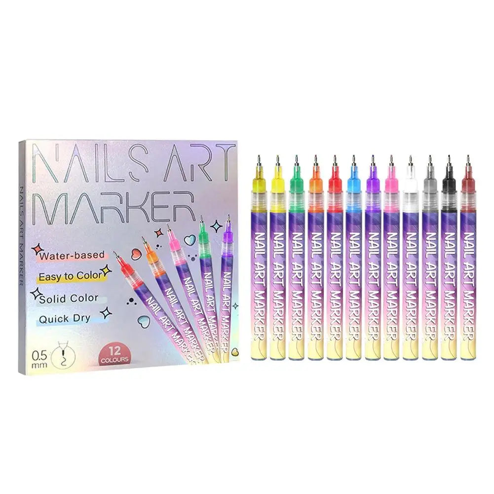 12-Piece Nail Art Graffiti Pen Set – Waterproof Colour Markers