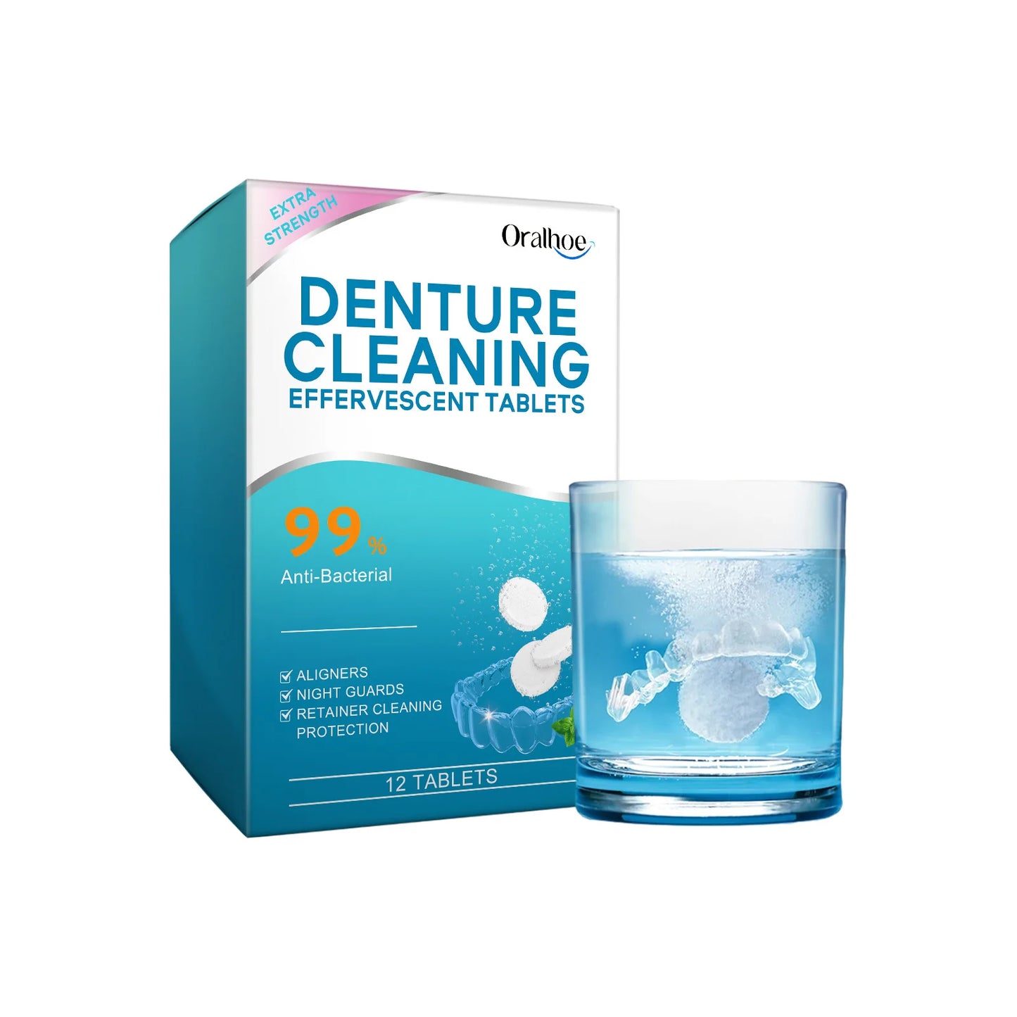 ORALHOE Denture Cleaning Tablets – Whitening & Antibacterial 12ct Denture Cleaner Tablets Peaceful Pleasures Health and Wellness 12 TABLETS