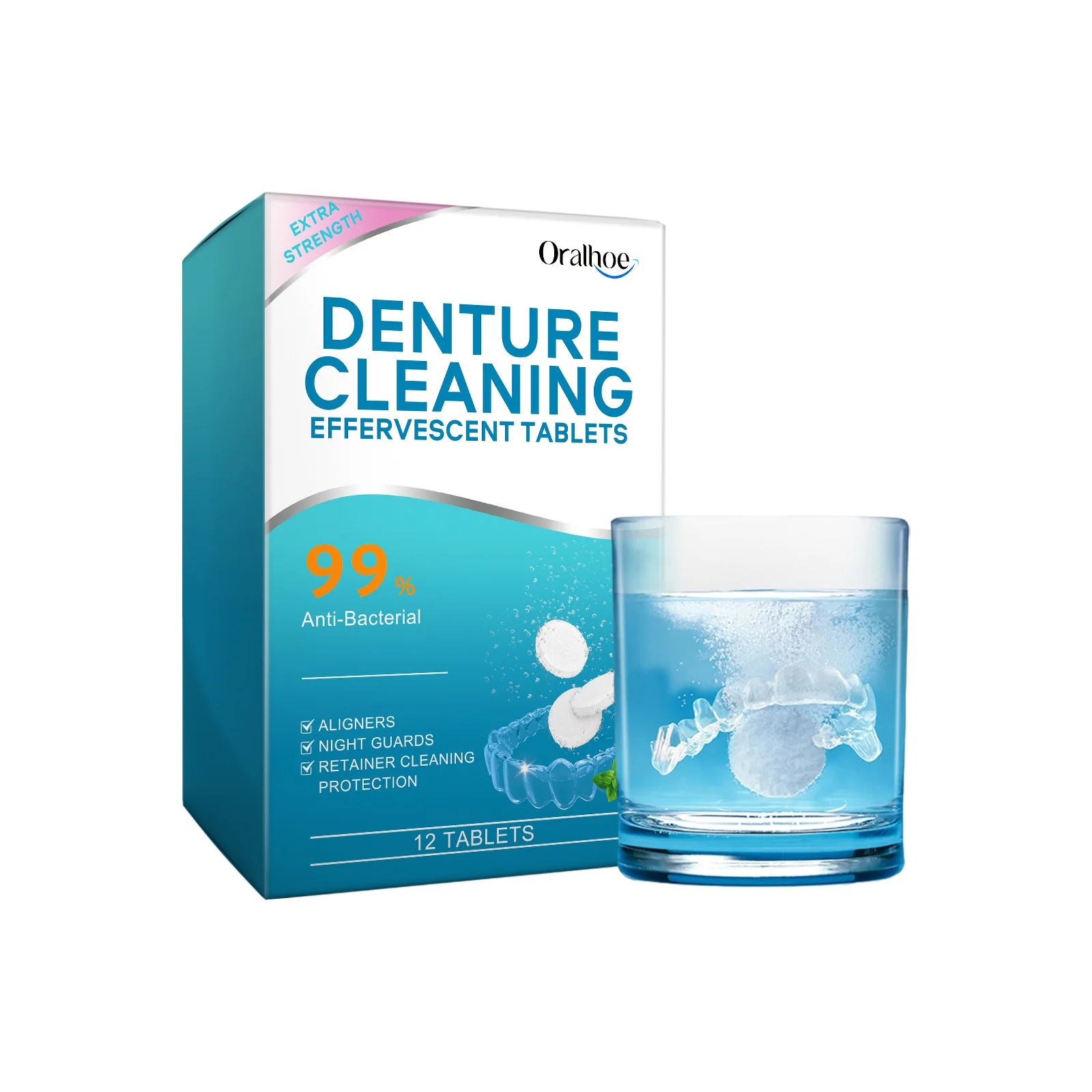 ORALHOE Denture Cleaning Tablets – Whitening & Antibacterial 12ct Denture Cleaner Tablets Peaceful Pleasures Health and Wellness 12 TABLETS