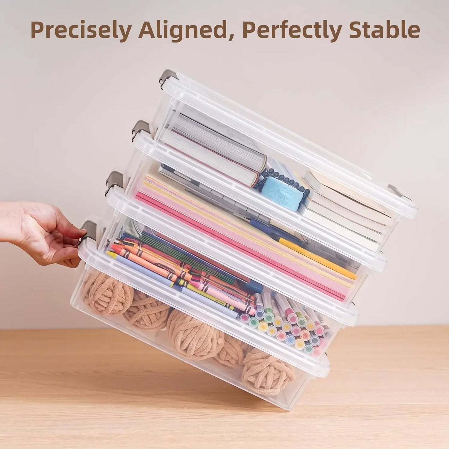 3-Pack Clear Plastic Storage Bins with Latching Lids, Stackable for A4 Paper, Photos, Documents - Portable Organizer Peaceful Pleasures Health and Wellness