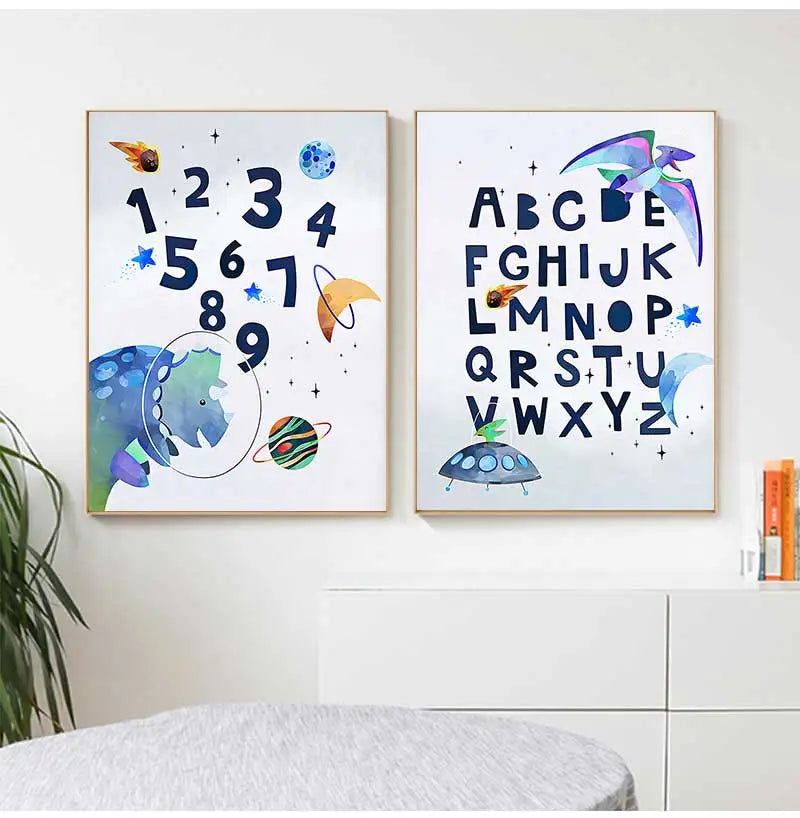 Nursery Wall Art Canvas Painting Nordic Posters And Prints Wall Pictures Baby Room study Decor Dinosaur Space Planet Alphabet Peaceful Pleasures Health and Wellness