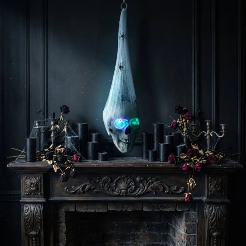 Halloween Hanging Skeleton Skull Prop | Glowing Red Eyes & Sound