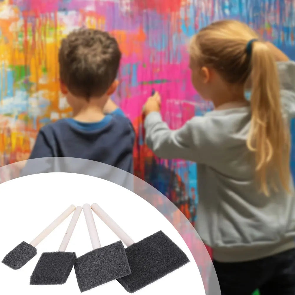4-Piece Sponge Foam Paint Brush Set | Wooden Handle Foam Paint Brush Set Peaceful Pleasures Health and Wellness